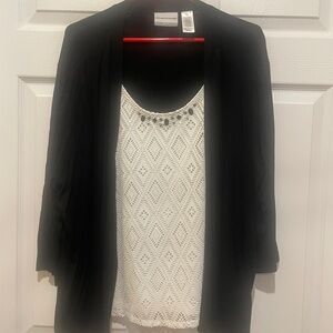 Alfred Dunner Black Cardigan with White Lace Top